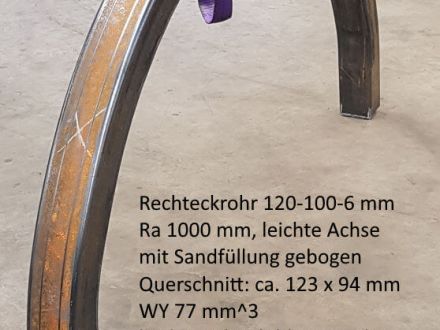 Rohrbiegerei CNC-Dornbiegen St Rechteckrohr 120-100-6 mm 40-40-3 mm, Rm 120 mm